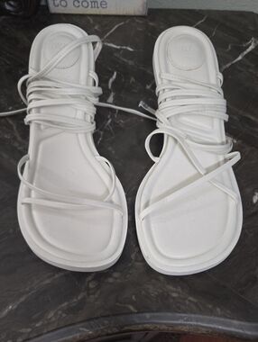 Zara White Lace-Up Flat Wrap Sandals